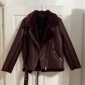 Women's Burgundy Faux Leather Jacket